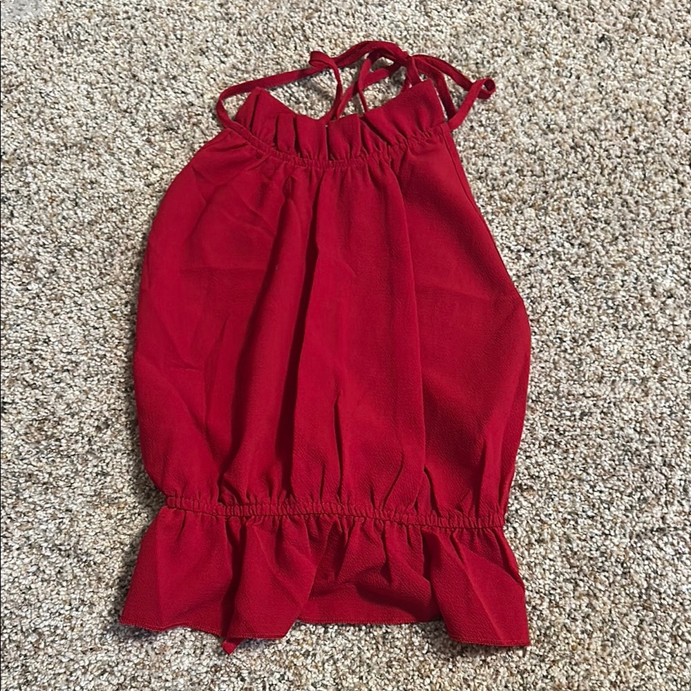SHEIN Red Ruffled Tie Front Tank Top